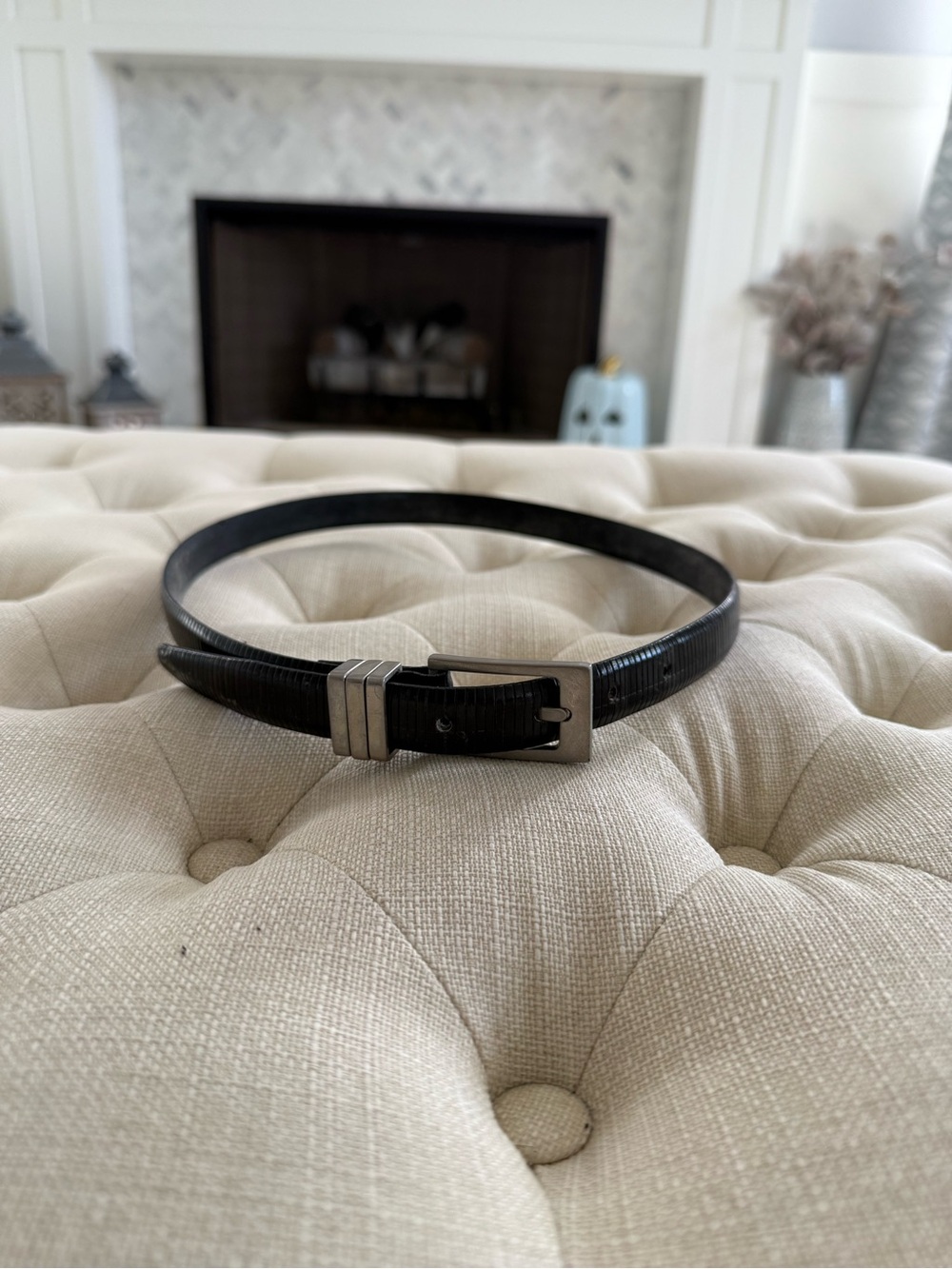 Black Leather Belt with Silver Buckle